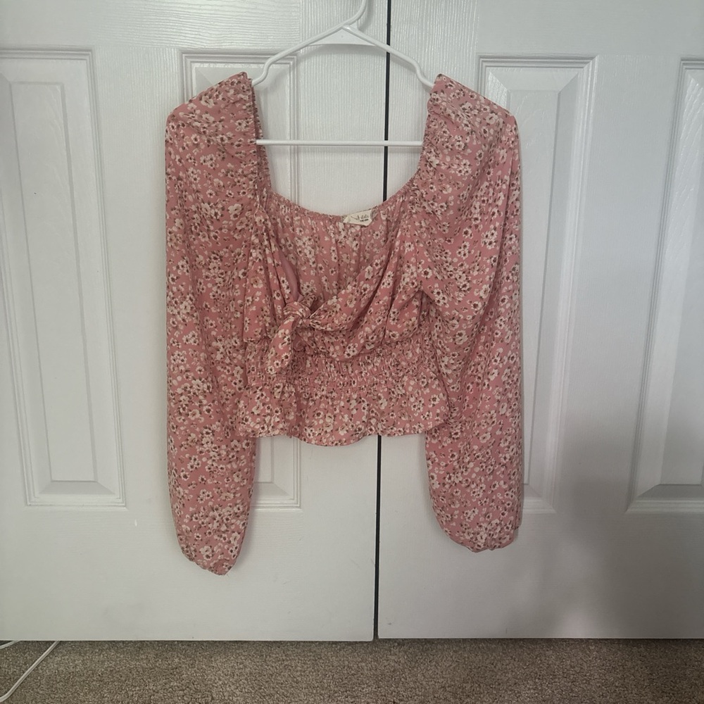 Altar'd State Pink Long Sleeve Tie Front Blouse